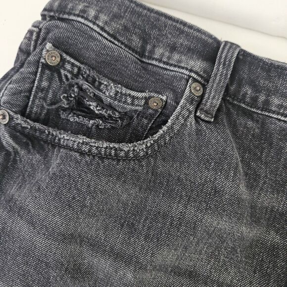 American Eagle Sz 16 High Rise Baggy Cutoff Distressed Shorts Black Stretch Rips - Picture 6 of 16